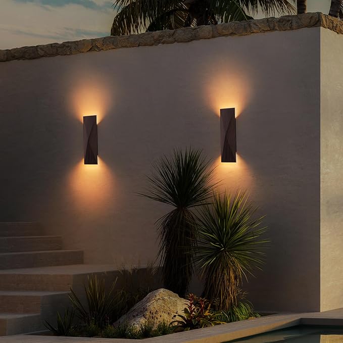 LED Outdoor Wall Sconce in Dark Walnut Finish Warm 3000K Light 15.75 Outdoor Waterproof Patio Wall Light Fixtures for Exterior House Front Door Garden Garage Porch