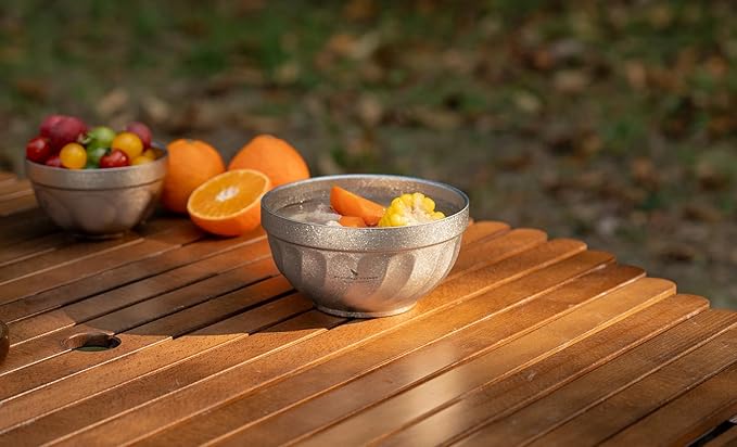 iBasingo 800ML Titanium Bowl Double Wall Insulated Camping Bowl for Soup Rice &amp Food Ultralight Portable &amp Durable Metal Tableware Outdoor Hiking Backpacking - BPA-Free Non-Toxic (Silver)