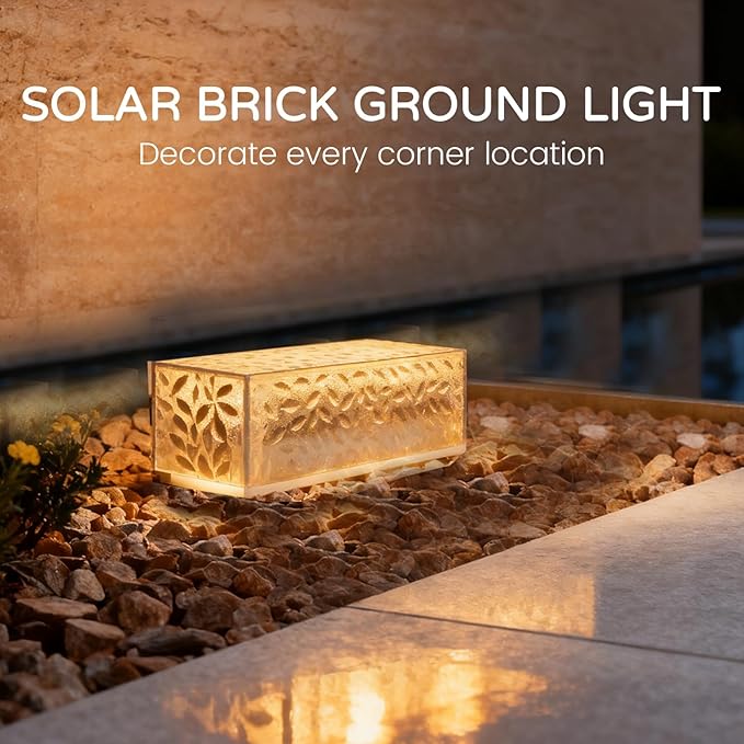 Wokyo Solar Brick Steps Lights Outdoor Cement Wall Lights 7.8x3.9 inch Rectangular Solar Brick Paver Lights for Garden Lawn Yard Pathway Driveway Walkway Decor 4 Packs (Rectangular-Warm White)