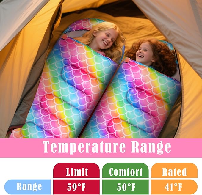 Sleeping Bag for Kids Girls Boys 3 Season Warm Lightweight Kids Sleeping Bag Waterproof Portable for Camping Outdoors Travel