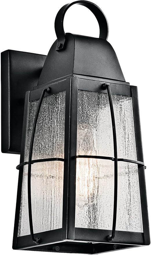 Kichler Tolerand 12 Outdoor Wall Light in Textured Black 1-Light Exterior Wall Sconce Porch Light with Clear Seeded Glass (12 H x 5.75 W) 49552BKT