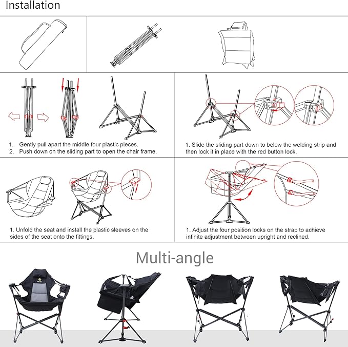 Nice C Hammock Camping Chair Outdoor Camping Chair Rocker Portable Swinging Sports Chair High Back with Stand Cup Holder Side Pocket Heavy Duty Sport (2-Pack)