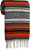 Large Mexican Blanket in Orange — Handcrafted Serape Falsa Yoga Blanket (73” x 48”) – Durable Throw for Camping Beach &amp Outdoor Use – Artisan Craft Made in Mexico from Recycled Fibers