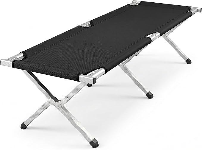Portable Folding Camping Cot for Adults Heavy Duty Outdoor Sleeping Bed with 610D Oxford Cloth &amp Carry Bag Lightweight Aluminum Frame Supports 275lbs for Hiking Travel Office Nap (Black)