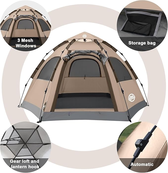 ADSMART Instant Tents for Camping 2/3/4/5 Person Tent Waterproof Easy Setup Sets Up Backpacking Tents with Carry Bag for Outdoor Hiking