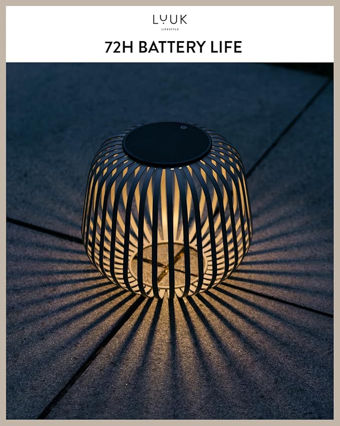 LUUK LIFESTYLE LED Table lamp with Removable Solar Panel (up to 72h Lighting) for Indoor &amp Outdoor use Cordless and Portable Metal cage Design dimmable Brightness Decorative Boho Style Light G