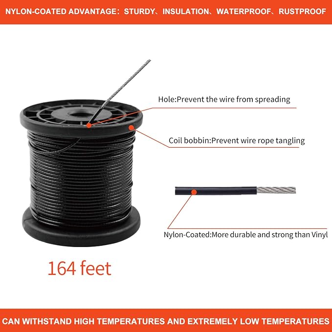 String Lights Hanging KitGlobe String Lights Suspension KitOutdoor Light Guide WireInclud 164 FT Nylon-Coated Stainless Steel Wire Rope CableTurnbuckle and HooksEnough AccessoriesUse Manual
