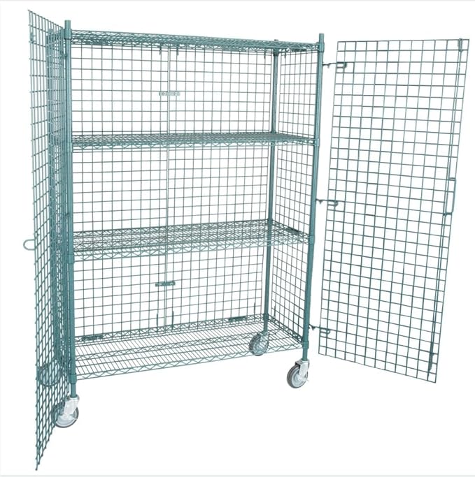 Chrome Mobile Security Wire Cage Kit – Heavy Duty NSF Utility Storage Unit with Lockable Doors &amp Wheels – Commercial Grade Metal Storage Multiple Sizes (Green 24 x 36 x 70)