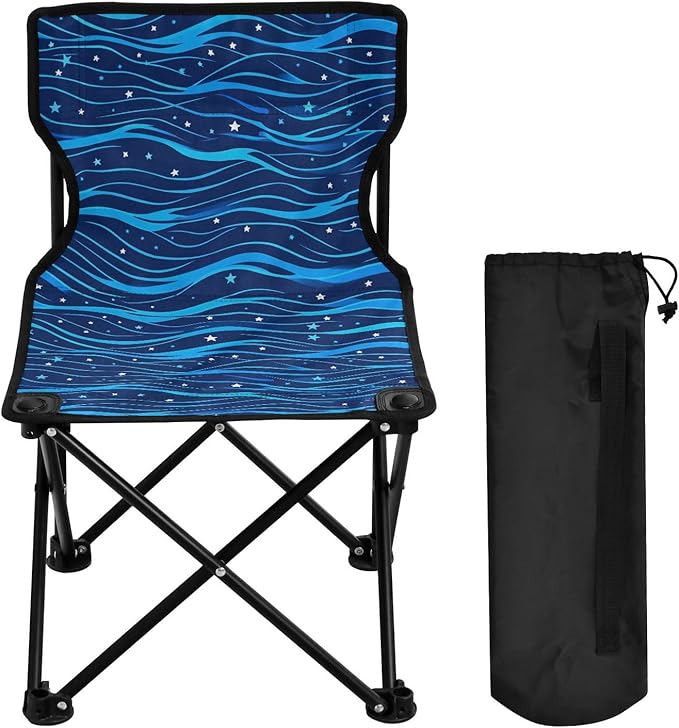 Simple Line Stars Electric Blue Wave Pattern Packable Backpack Chairs for Adults Ultralight Backpacking Camp Chair Carry Bag Included Ice Fishing Chairs for Camping Ice Fishing