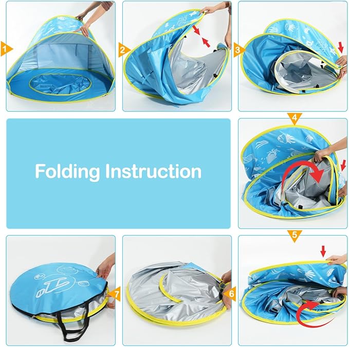 Zooawa Baby Beach Tent Pop Up Beach Tent Sun Shade for Beach Portable Shade Pool UV Protection Sun Shelter for Infant with Beach Sand Toys Set