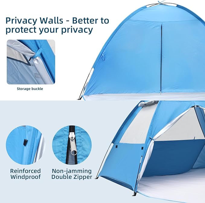 COVACURE 2026 New Upgraded Beach Tent Sun Shelter for 3-4 Person - UPF 50+ UV Protection Beach Shade Waterproof &amp Lightweight Easy Setup Portable Sun Canopy for Camping Fishing Beach(Blue)