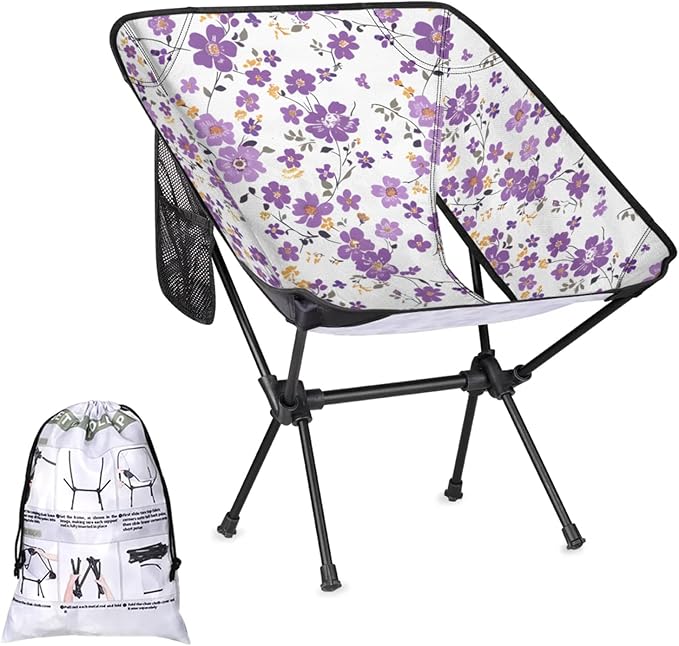 Honeybaby Folding Camping Chair Cute Flowers Floral Camping Chairs Lightweight Portable Chair Outdoor Foldable Chairs for Camping Travel Picnic Beach Hiking