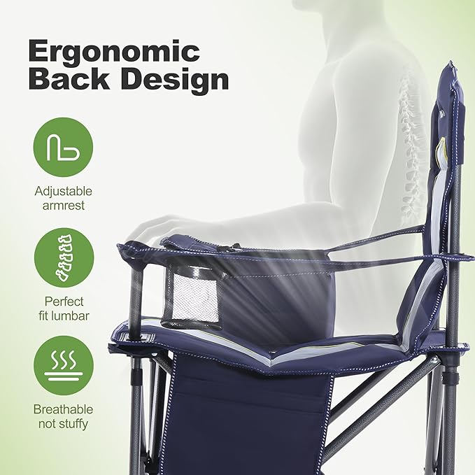 LET'S CAMP Oversized Folding Camping Chair Portable Outdoor Heavy Duty Padded Chairs Lawn Chair with Cup Holder Storage Pocket and Cooler Bag Supports 450LBS for Camp Travel Picnic2 Pack(Blue)