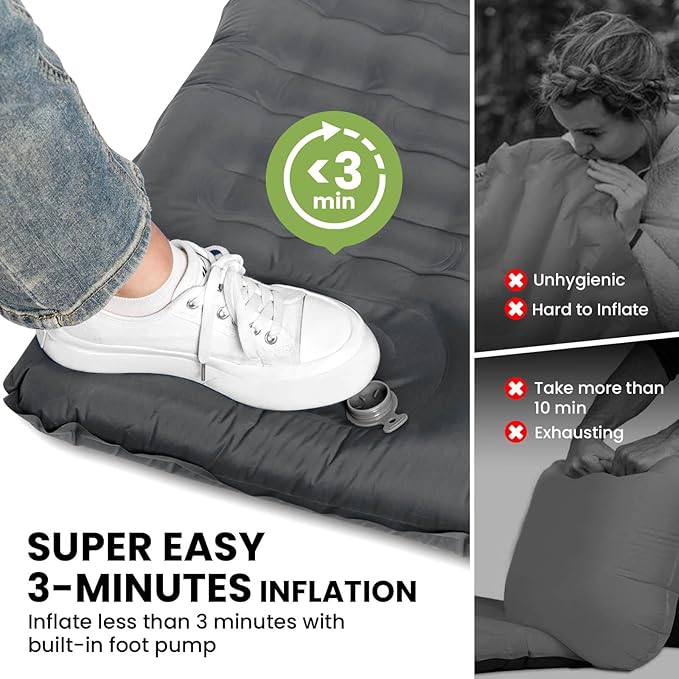 Double Sleeping Pad 4.7“ Ultra-Thick Camping Mattress 2 Person for Backpacking Hiking(Grey)