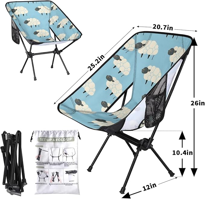 Honeybaby Folding Camping Chair Sheep Abstract Camping Chairs Lightweight Portable Chair Outdoor Foldable Chairs for Camping Travel Picnic Beach Hiking