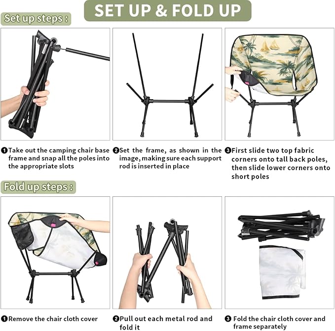 Honeybaby Folding Camping Chair Sailboat Palm Tree Camping Chairs Lightweight Portable Chair Outdoor Foldable Chairs for Camping Travel Picnic Beach Hiking