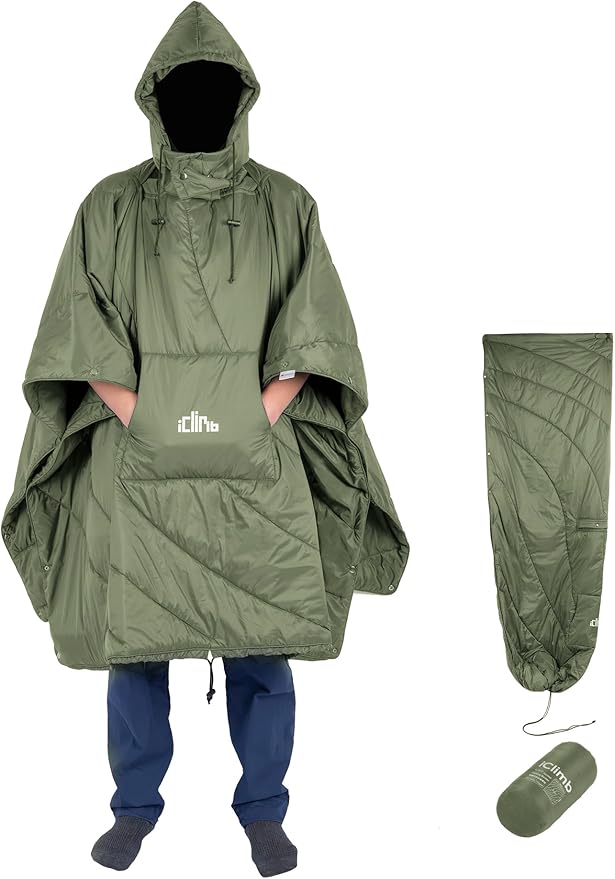 iClimb Hooded 3M Thinsulate Insulation Warm Camping Blanket Wearable Poncho Ultralight Compact