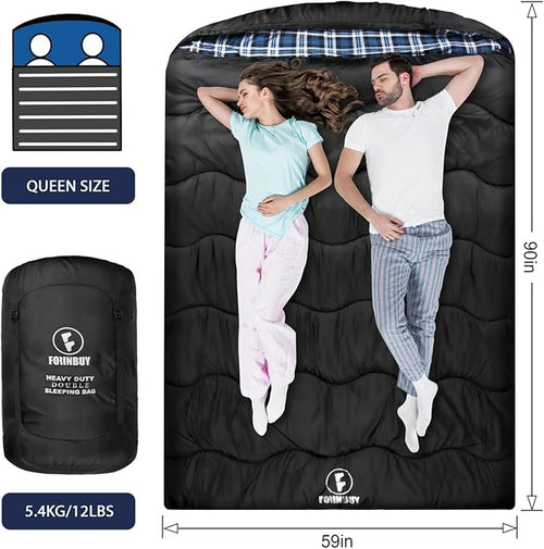 0 Degree Flannel Double Sleeping Bag for Adults Couples or Family - Winter Queen Size Waterproof &amp Warm 2-Person Sleeping Bag for Cold Weather Camping RV Travel