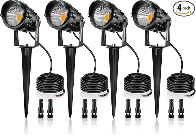 12W Low Voltage LED Landscape Lights - 12V Super Warm White Spotlight Landscape Lighting IP65 Waterproof Christmas Decorative Lights Outdoor Indoor for Tree Garden Yard Pathway 4 Pack with Connector