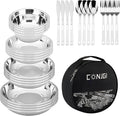 Camping Mess Kits - 28pcs Camping Dinnerware Set Camping Gifts Camping cookware Sets Camping Accessories Camping Cooking Utensils Set Bowls Plates Knives Forks Spoons