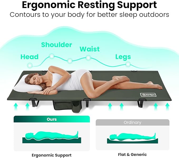 Portable Camping Cot Sleeping Cots for Adults Ultralight Backpacking Cot Compact Collapsible Easy Set-Up Supports 500lbs Portable Camp Cot for Adults Camping Outdoors and Home Green