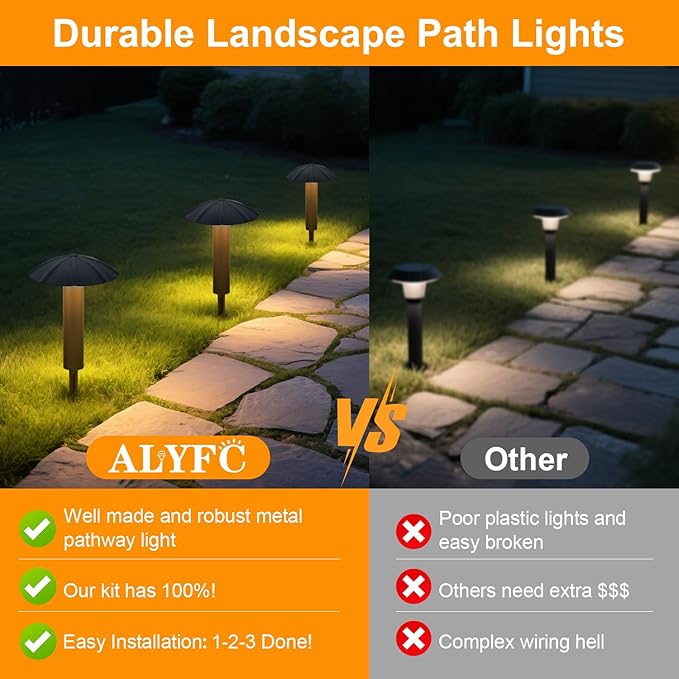 6-Pack Low Voltage Pathway Lights Kit: 24V Plug-in Landscape Lighting kit with Remote/Dusk to Dawn 3W 3000K IP65 - All-in-One Set Easy DIY Install