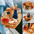Portable Wine Table Outdoor Wooden Folding Table with Snack Tray 2 Wine Glasses Holder Beach Indoor Snack Bed Table Picnic Tray Tables for Beach Camping RV Outdoor Concerts