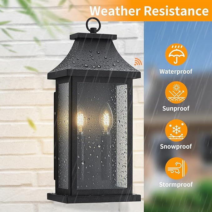 tewei 18'' Dusk to Dawn Outdoor Light Fixture Porch Light Outdoor Wall Sconce Lights 2-Light Black Exterior Lighting Fixture Wall Mount Outside Light for House Garage 1-Pack