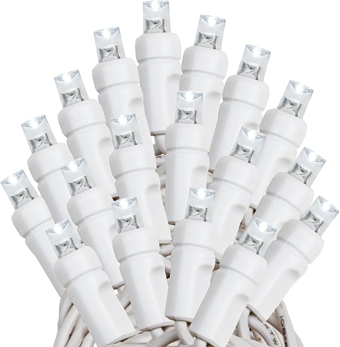 Novelty Lights 34ft Christmas String Lights 100 Pure White LED Bulbs on White Wire 4 Spacing Connectable Indoor Outdoor Commercial Grade Lighting for Holidays Patio Weddings