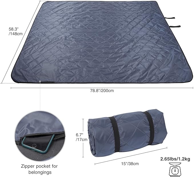 REDCAMP Large Waterproof Stadium Blanket for Outdoor Sports Soft Warm Fleece Camping Blanket Windproof for Cold Weather 79x 59Grey