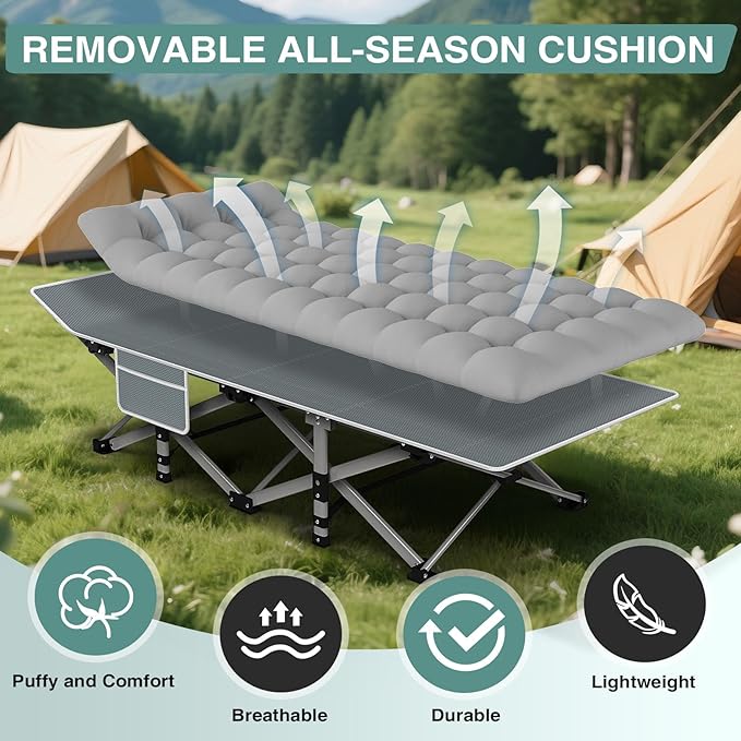 ZENPETIO 28In Folding Camping Cot for Adult Portable Sleeping Cot with Mattress Outdoor Heavy Duty Cot Bed for Camp with Carry Bag for Home Office Camp Travel Vacation(Max Loading 500lbs)