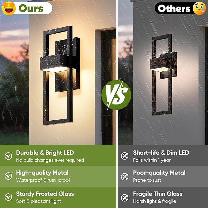 BesLowe 14.5” Modern Outdoor Wall Lights 3000K LED Exterior Lighting Fixtures Wall Mounted Porch Lights Outdoor Wall Sconce Lamps Black Outdoor Lights for House Front Door Garage Patio 2-Pack