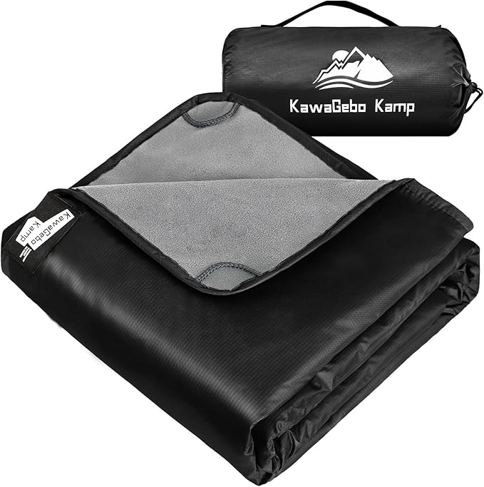 Fleece Waterproof Outdoor Blanket - Windproof Stadium Blanket for Camping Picnics and Sports Stay Dry and Comfortable 80x 58(Black)