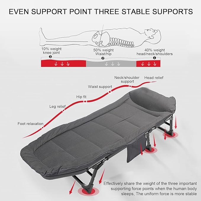 Camping Cot for Adults with Cushion Portable Folding Camping Cot 5-Position Folding Chaise Lounge Chairs（A-200x64x32cm）