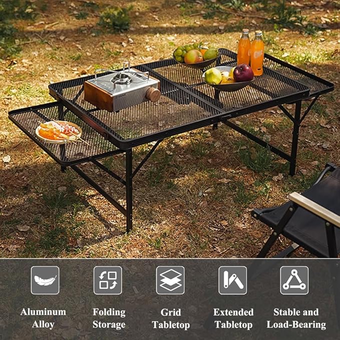 Lightweight Grill Side Table for Backpacking Party Beach Rv FishingEasy to Clean Metal Folding TableQuick Setup Foldable Camping Table