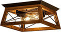 Farmhouse Ceiling Light 2-Light Flush Mount Light Fixture with Metal and Wood Design Rustic Light Fixture for Kitchen Entryway Hallway Bedroom