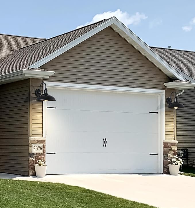 12.6 Large Outdoor Gooseneck Barn Light Fixture Porch Light with Dusk to Dawn Black Classic Retro Style Exterior Light is Suitable for Garage Patio Porch.