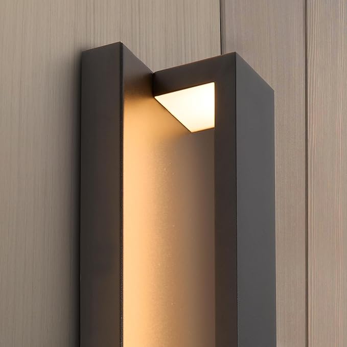 Maxxima LED Porch Lantern Outdoor Wall Light Linear Black Sconce with Vertical Bar 300 Lumens 5 CCT 2700K/3000K/3500K/4000K/5000K Modern Exterior Flush Mount Patio Lighting