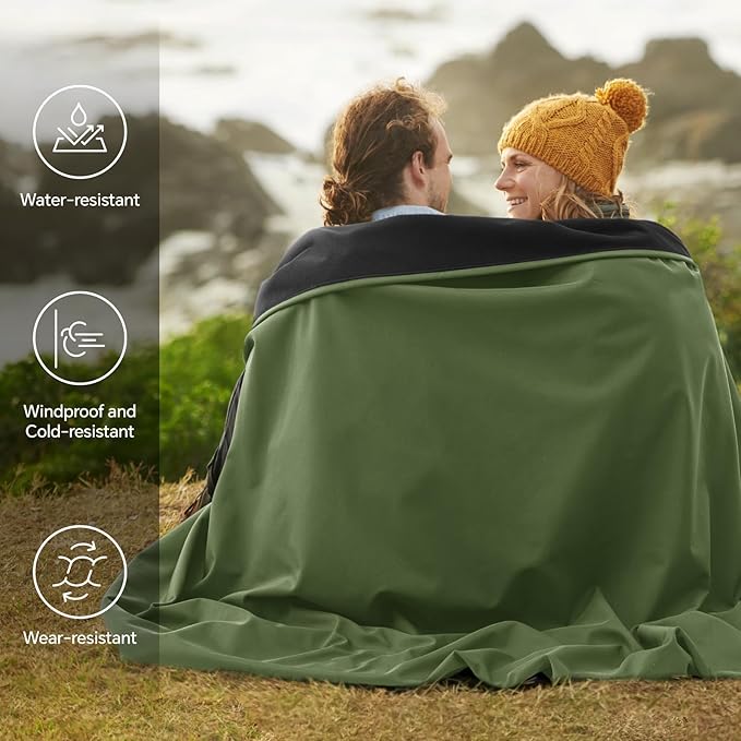 BEDELITE Large Waterproof Camping Blanket for Spring and Autumn Lightweight Packable Blanket for Car Foldable Fleece Stadium Blanket for Outdoor Sports Wearable Machine Washable 55 x 80Green