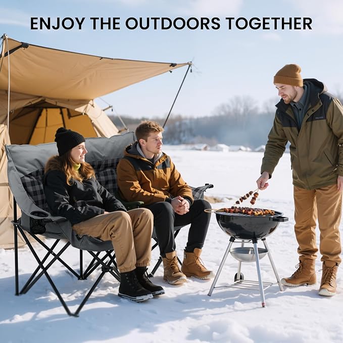 Slsy Double Camping Chair Extra Padded Loveseat for 2 Prson Heavy Duty Folding Loveseat with Cup Holders for Camping Fishing or Hunting