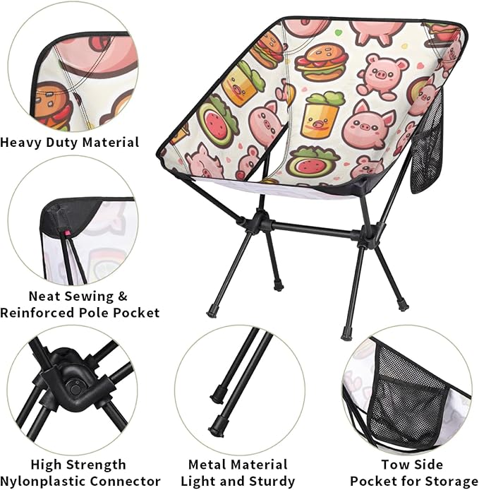 Honeybaby Folding Camping Chair Cartoon Pig Camping Chairs Lightweight Portable Chair Outdoor Foldable Chairs for Camping Travel Picnic Beach Hiking