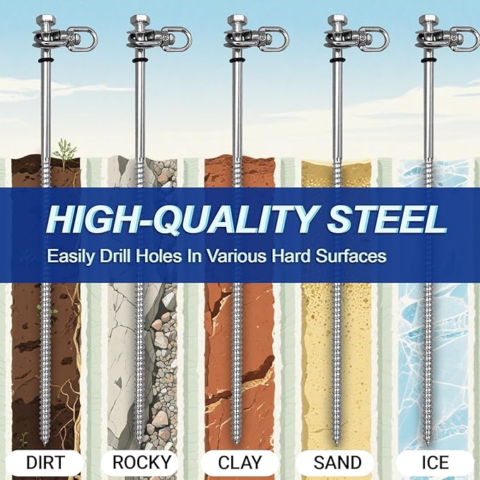 12 Inch Steel Screw in Tent Stakes8 Pack Tent Stakes Heavy DutyGround Anchors Screw inTrampoline Anchor KitSwing Set AnchorsMetal Threaded Camping Stakes with Hex Head Driver&ampStorage Bag