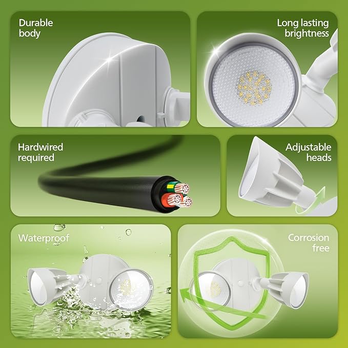 Philips 44W 3500LM ‌LED Security Flood Light‌ ‌Outdoor‌Switch Controlled Aluminum ‌Security Light‌ 2 Adjustable Heads5000K DaylightWet Location for Patio Garden Yard Lights
