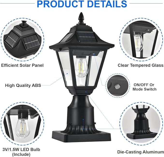 2 Pack Solar Post Lights with Pier Mount Base 6000K Motion Sensor Solar Lamp Post Light Waterproof Outdoor Post Lantern for Garden Patio Outside Pole Pillar (Cool White)
