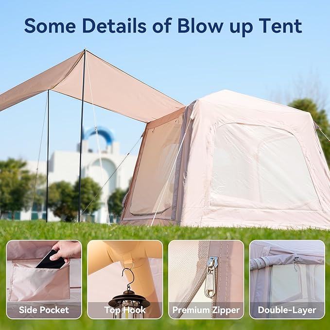 Inflatable Blow Up Tents for CampingWaterproof Oxford Hot Tent with Manual PumpSpacious Easy Setup Inflatable Camping Air Tent for Family Glamping