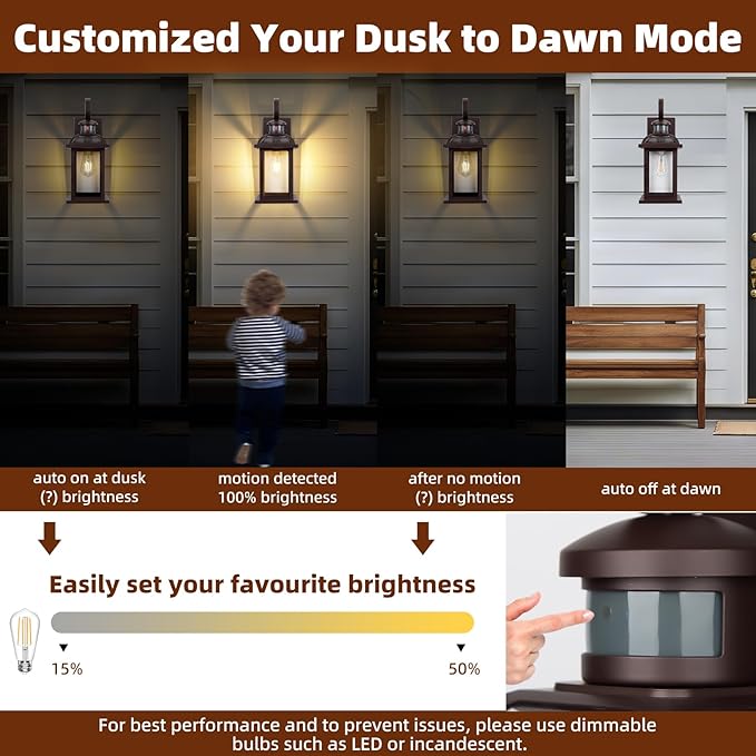 Motion Sensor Outdoor Lights Oil Rubbed Bronze Dusk to Dawn 2-Pack Anti-Rust Exterior Light Fixtures IP65 Waterproof Front Porch Lights Brown Outdoor Sconces Wall Mounted 16 Inch
