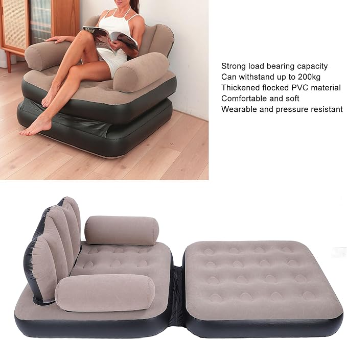 Full Size Air Mattress for Inflatable Portable Blow Up Mattress Sofa Bed Air Couch for Tent Camping Car Travel Backpacking Family Thickened Flocked PVC Blow Up Couch