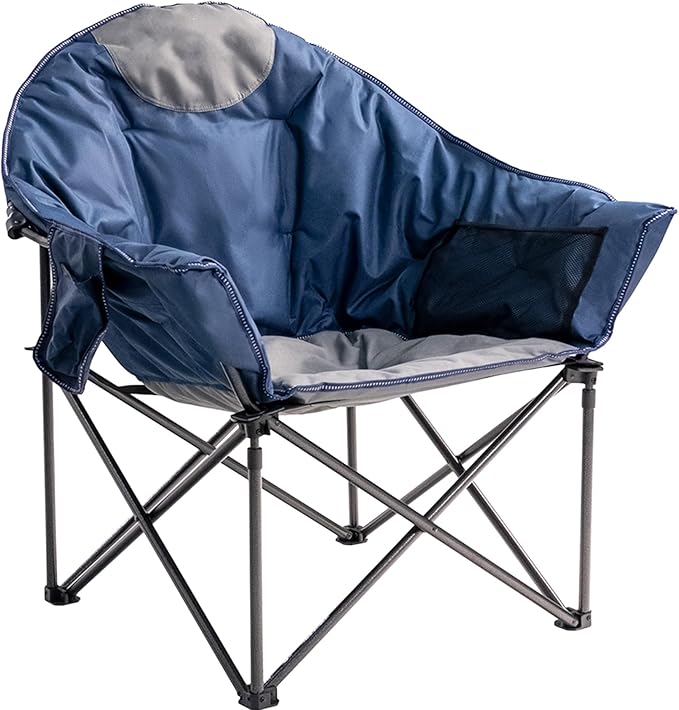 Oversized Camping Chair with Cup Holder &amp Carry Bag - 500lbs Heavy Duty Moon Saucer Chair for Outdoor Lawn Sports Patio - Padded Folding Sofa Chair Light Blue &amp Gray