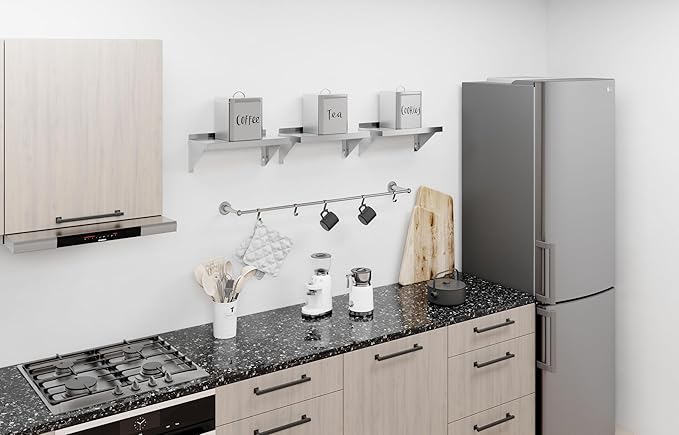 AmGood 08 Width x 16 Length | Stainless Steel Wall Shelf | Square Edge | Metal Shelving | Heavy Duty | Commercial Grade | Wall Mount | NSF Certified