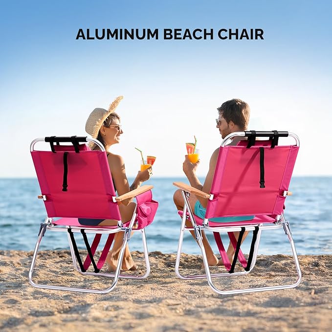 Bonnlo Lightweught 17 Backpack Beach Chair Tall Beach Chairs for Adults Portable with Adjustable Straps 3-Position Reclining Cup Holder High Beach Chairs for Beach